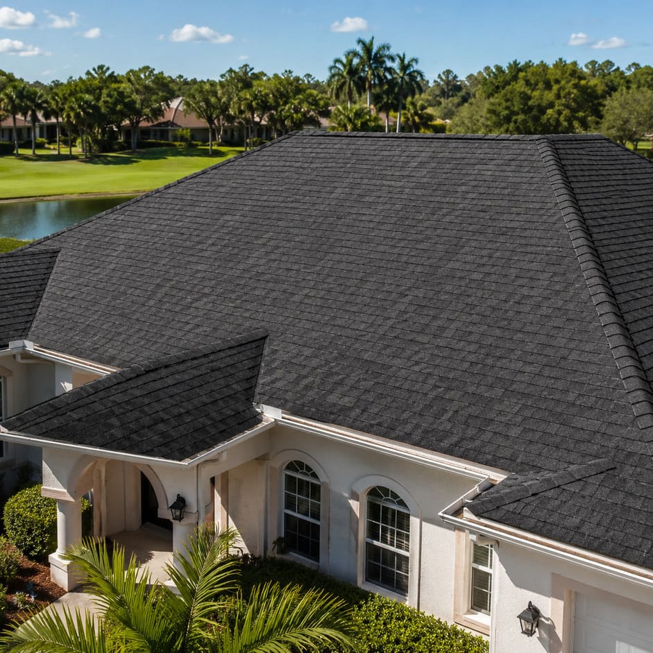 A roof after plant-based rejuvenation — deep, even colour and protected shingles